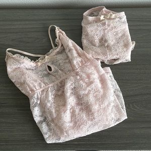 Ladies Lacey Pink Pajama Set